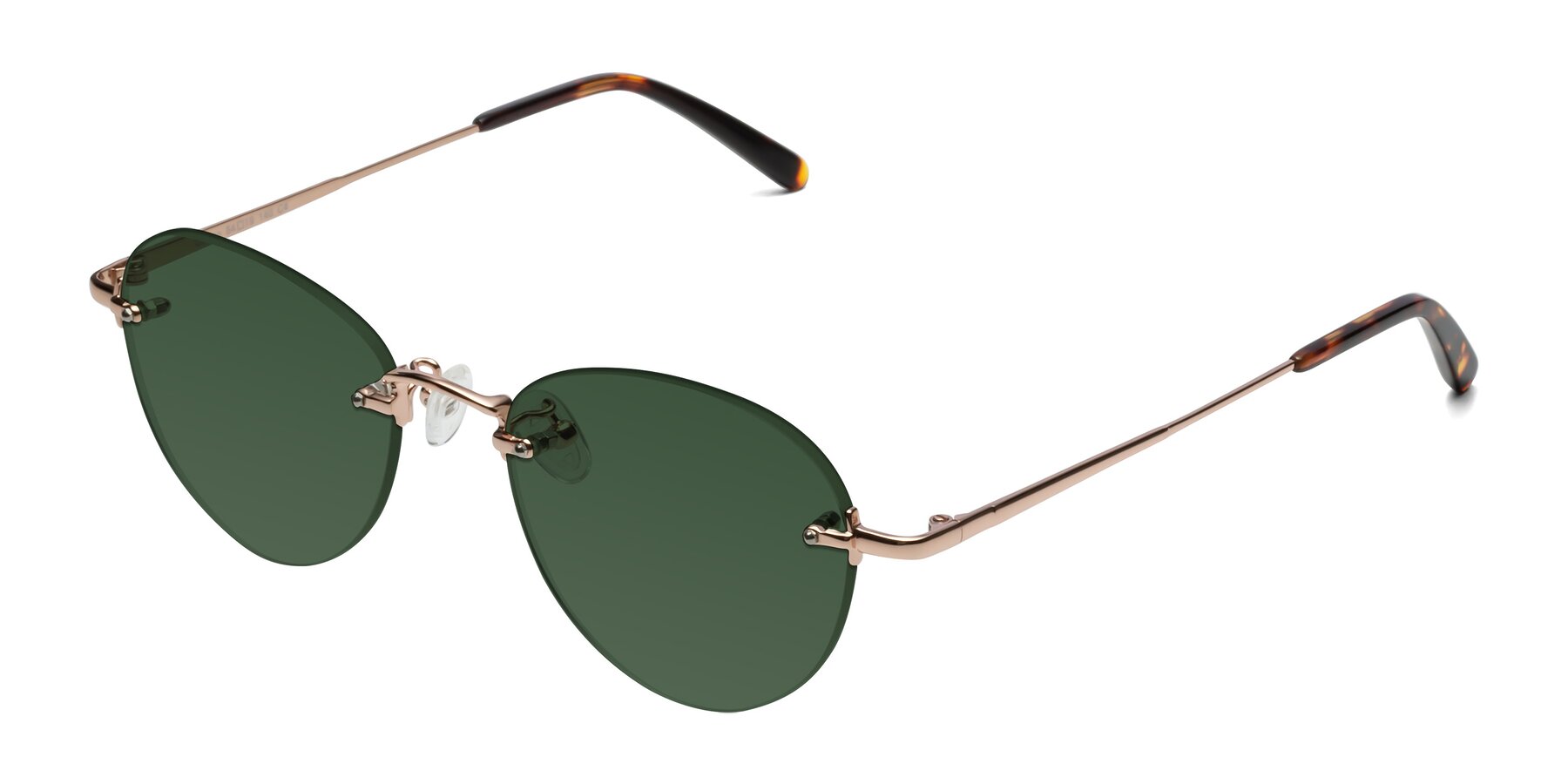 Angle of Quinn in Rose Gold with Green Tinted Lenses