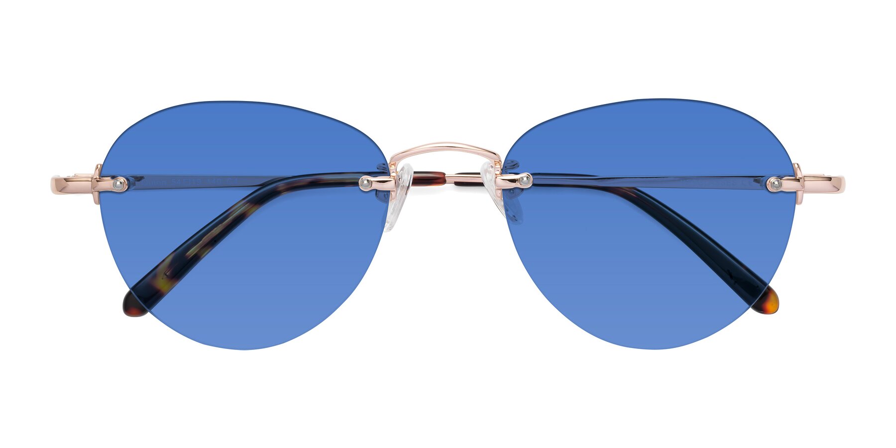 Folded Front of Quinn in Rose Gold with Blue Tinted Lenses