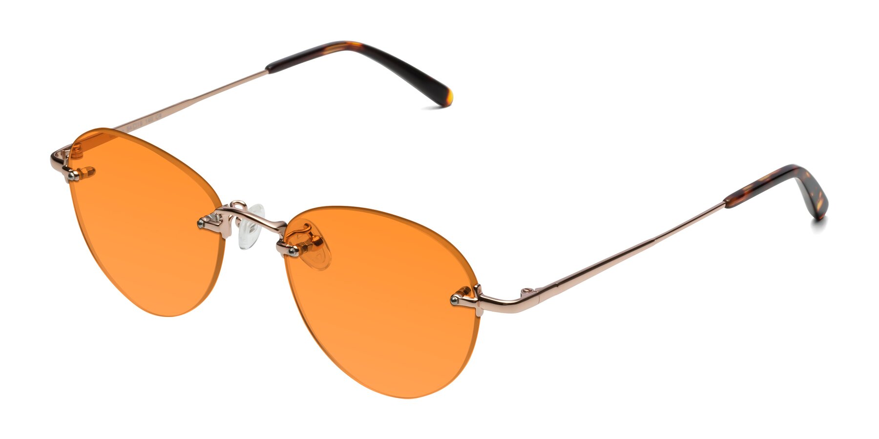 Angle of Quinn in Rose Gold with Orange Tinted Lenses