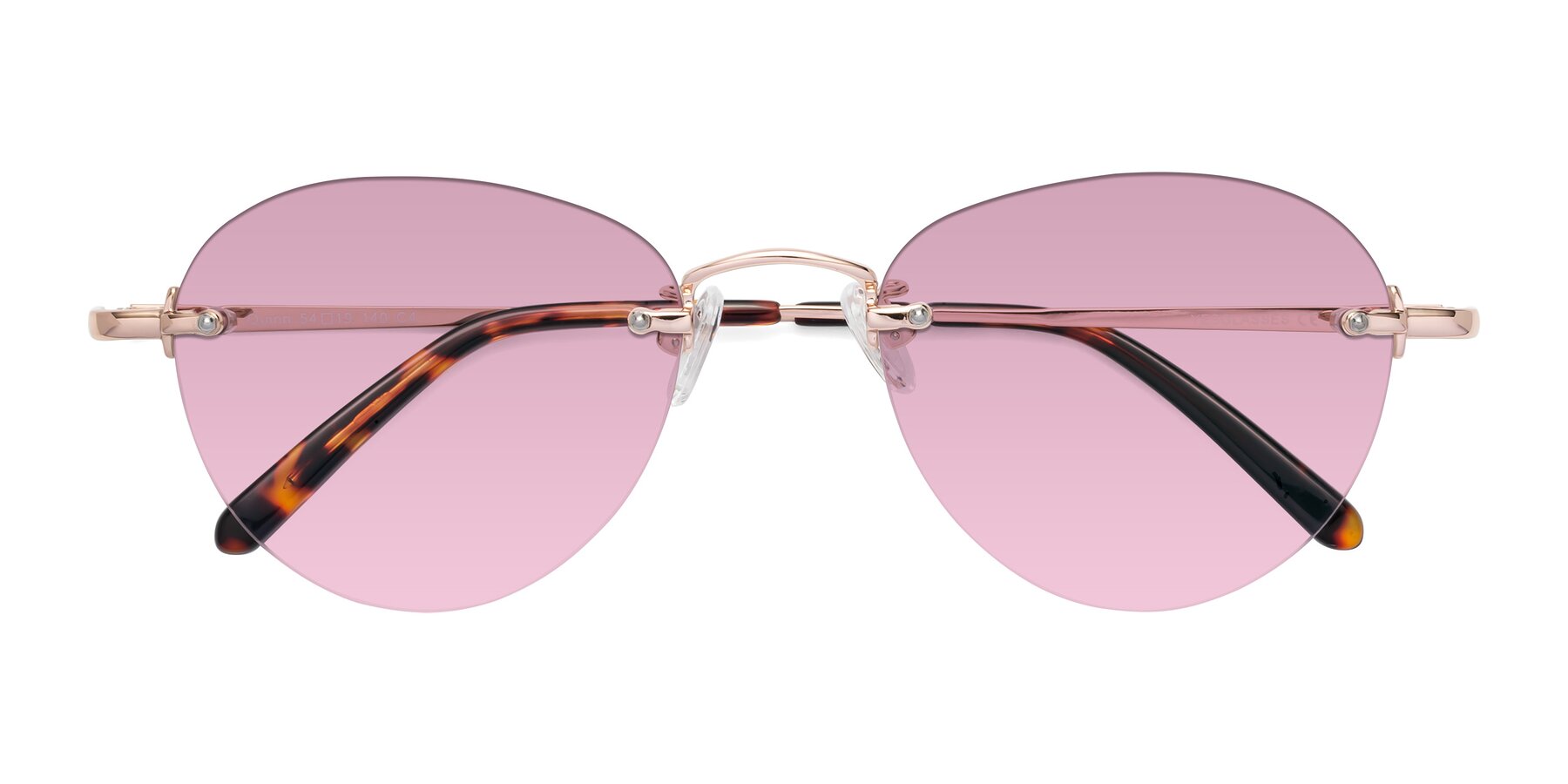 Folded Front of Quinn in Rose Gold with Light Wine Tinted Lenses