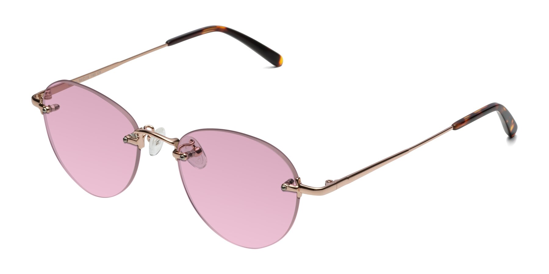 Angle of Quinn in Rose Gold with Light Wine Tinted Lenses