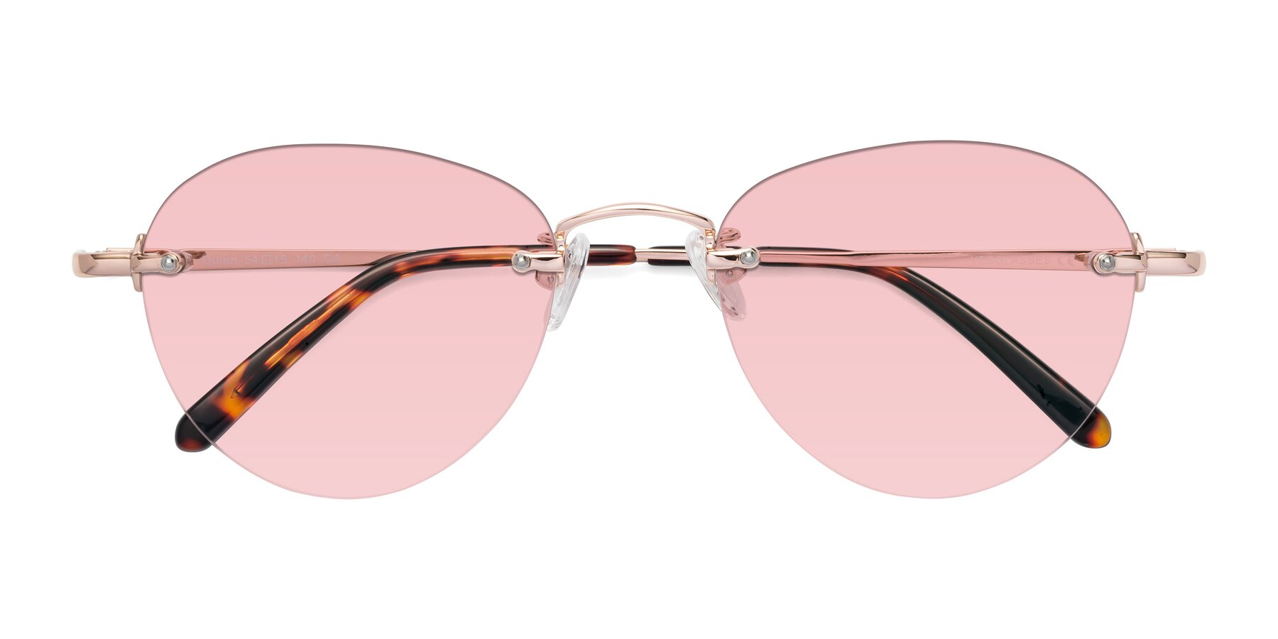 Folded Front of Quinn in Rose Gold with Light Garnet Tinted Lenses