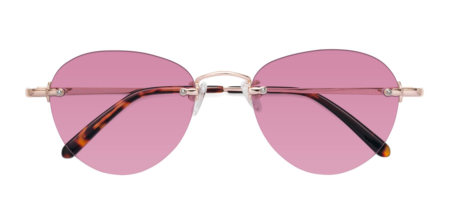 Folded Front of Quinn in Rose Gold with Medium Wine Tinted Lenses