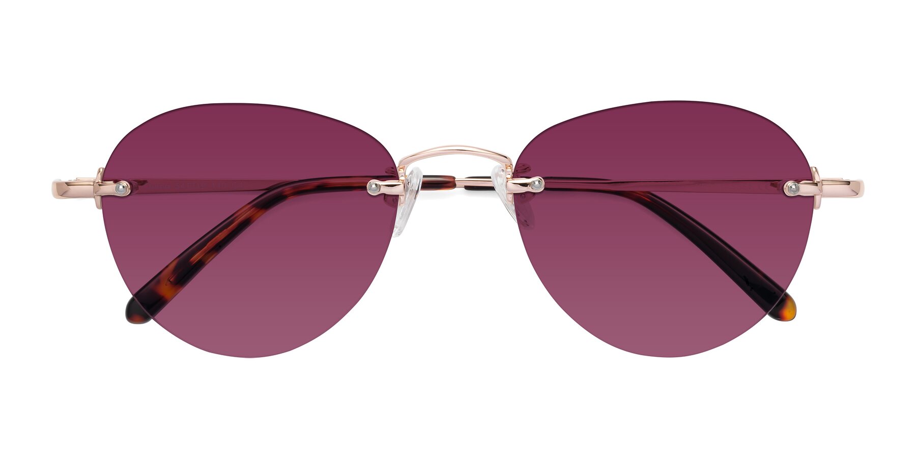 Folded Front of Quinn in Rose Gold with Wine Tinted Lenses