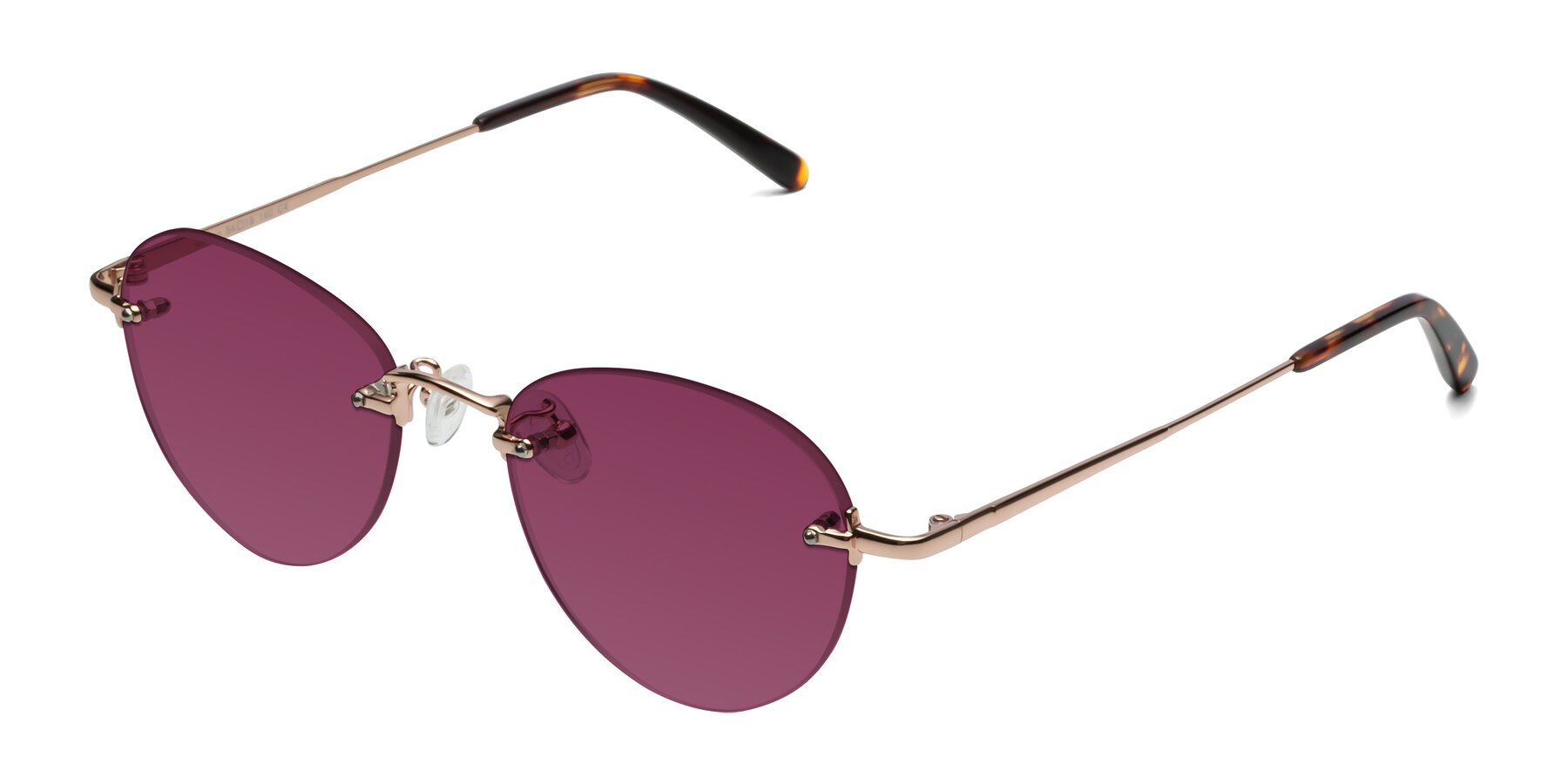 Angle of Quinn in Rose Gold with Wine Tinted Lenses