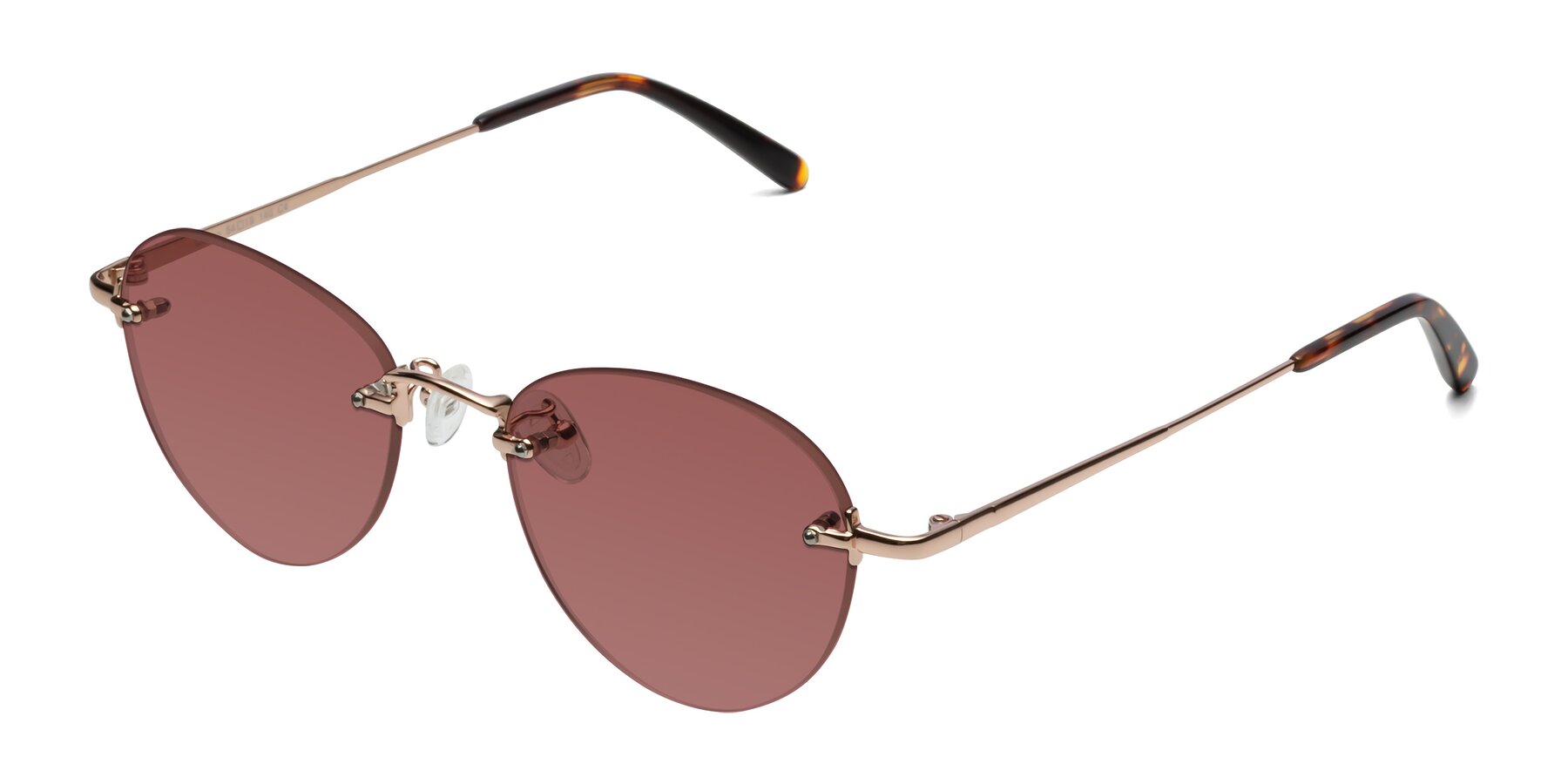 Angle of Quinn in Rose Gold with Garnet Tinted Lenses