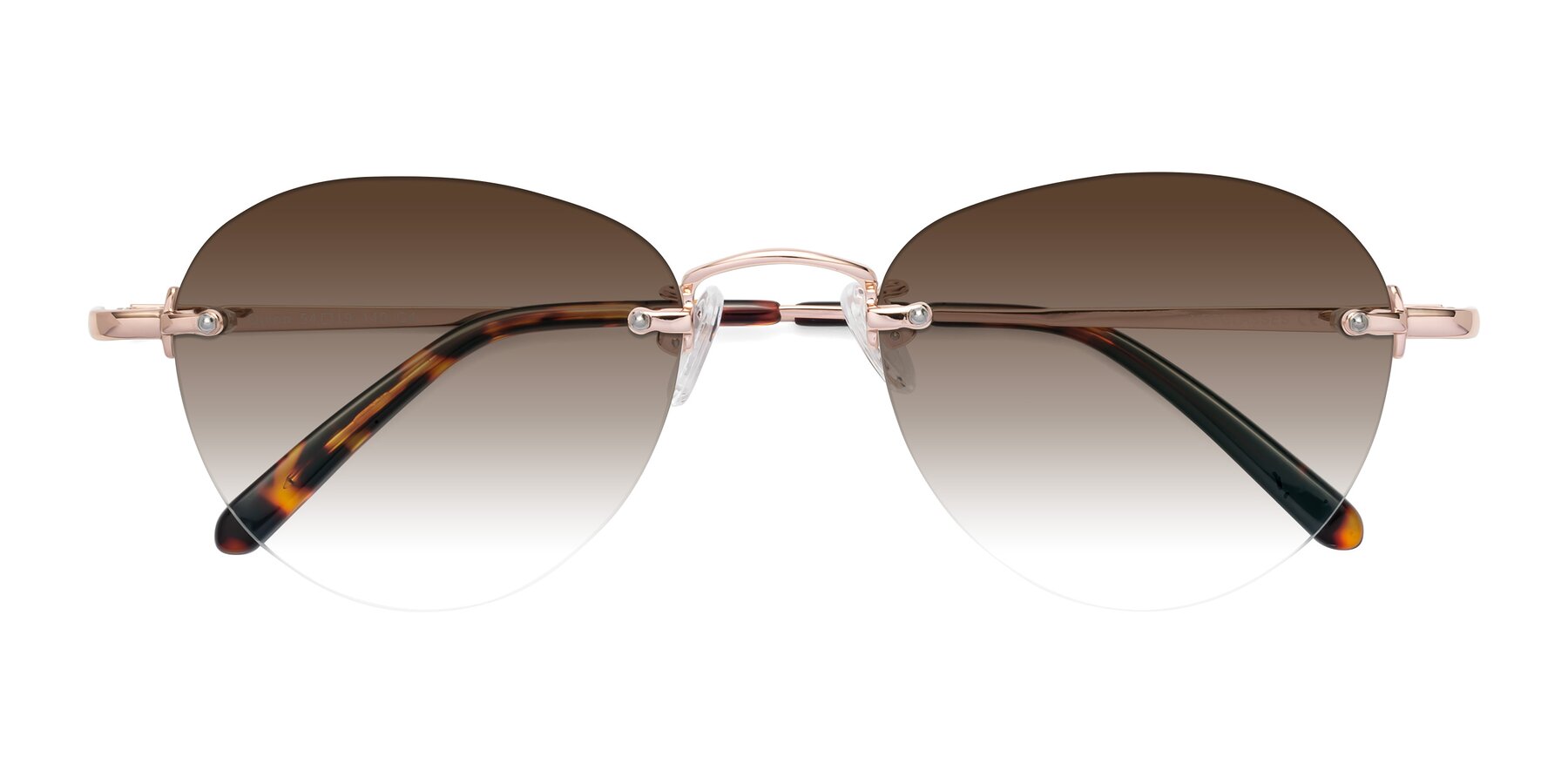 Folded Front of Quinn in Rose Gold with Brown Gradient Lenses