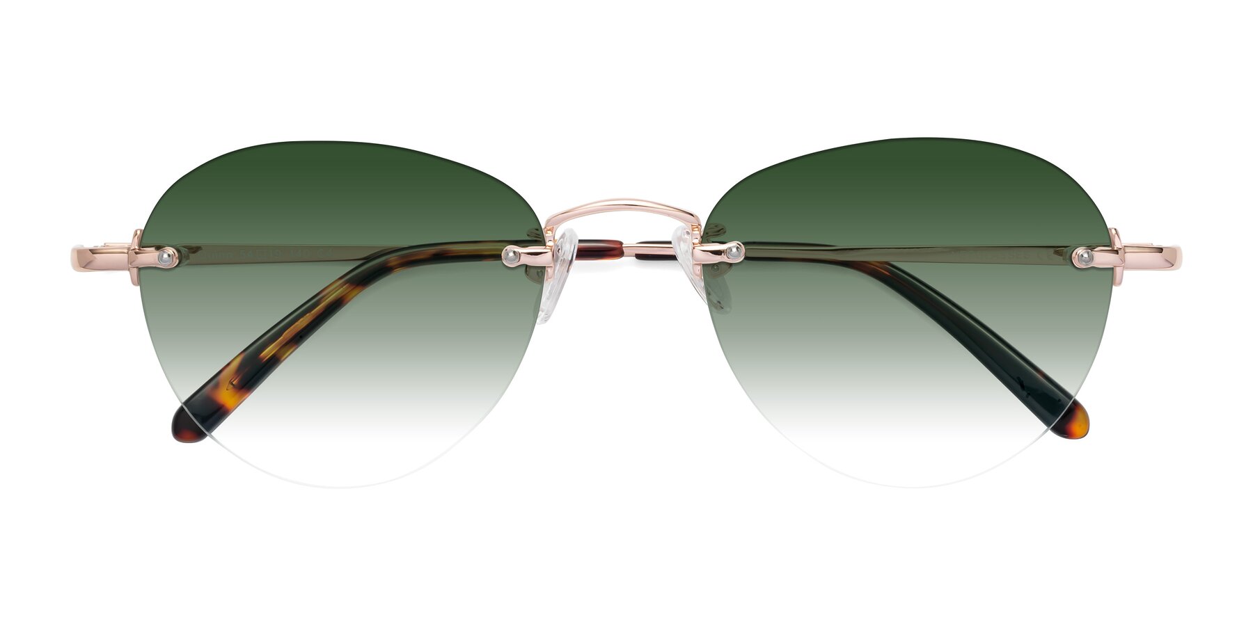 Folded Front of Quinn in Rose Gold with Green Gradient Lenses