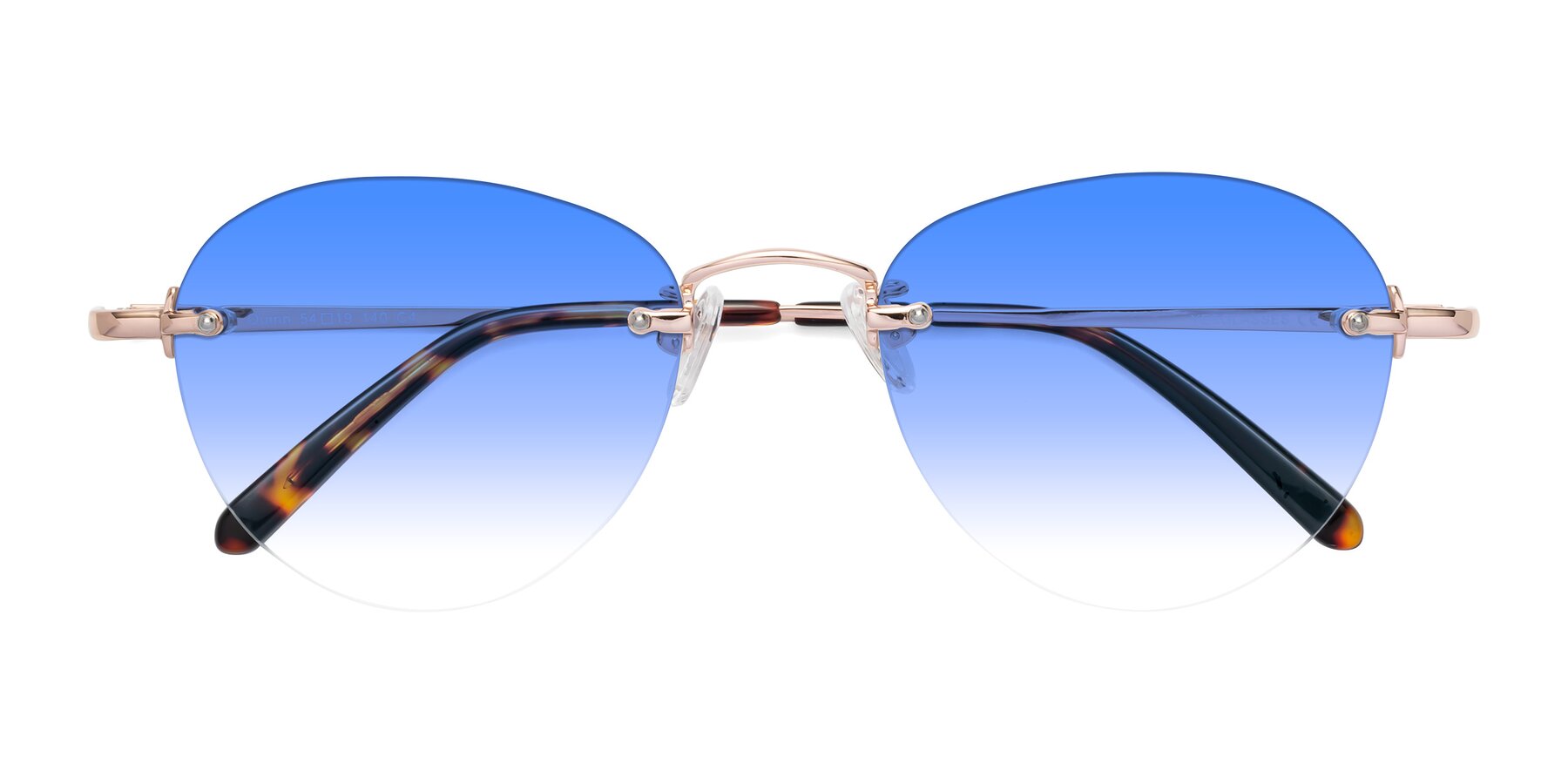 Folded Front of Quinn in Rose Gold with Blue Gradient Lenses