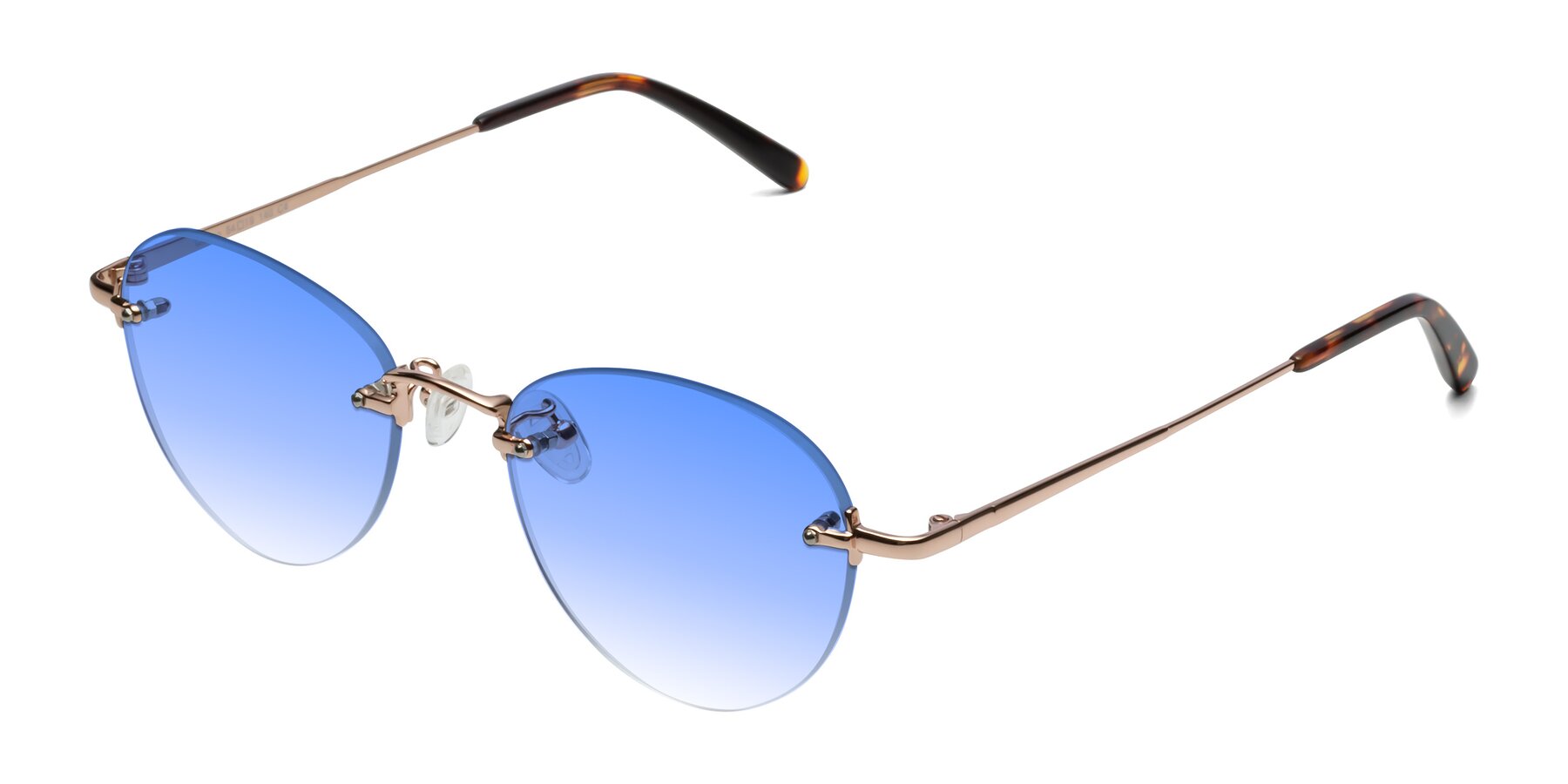 Angle of Quinn in Rose Gold with Blue Gradient Lenses