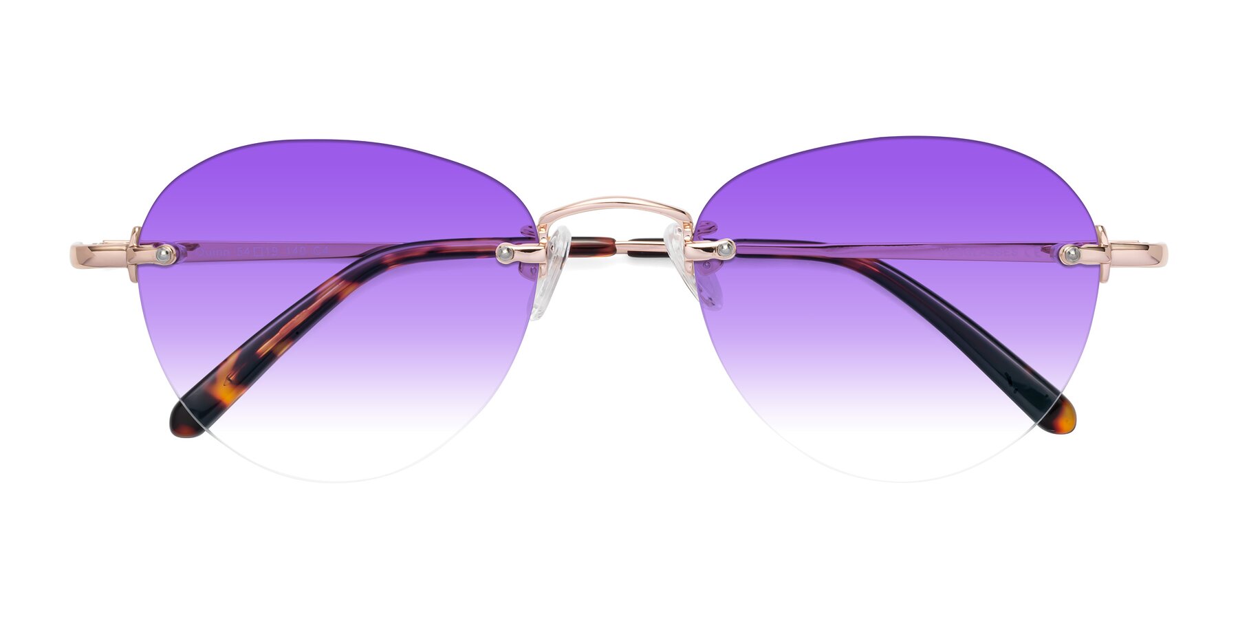Folded Front of Quinn in Rose Gold with Purple Gradient Lenses