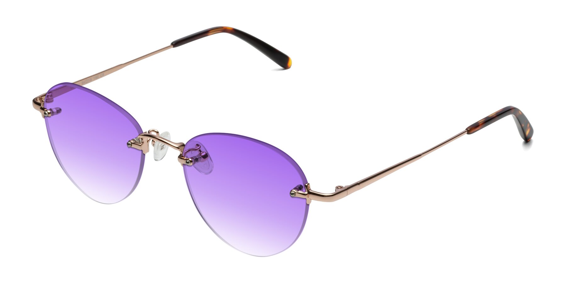 Angle of Quinn in Rose Gold with Purple Gradient Lenses