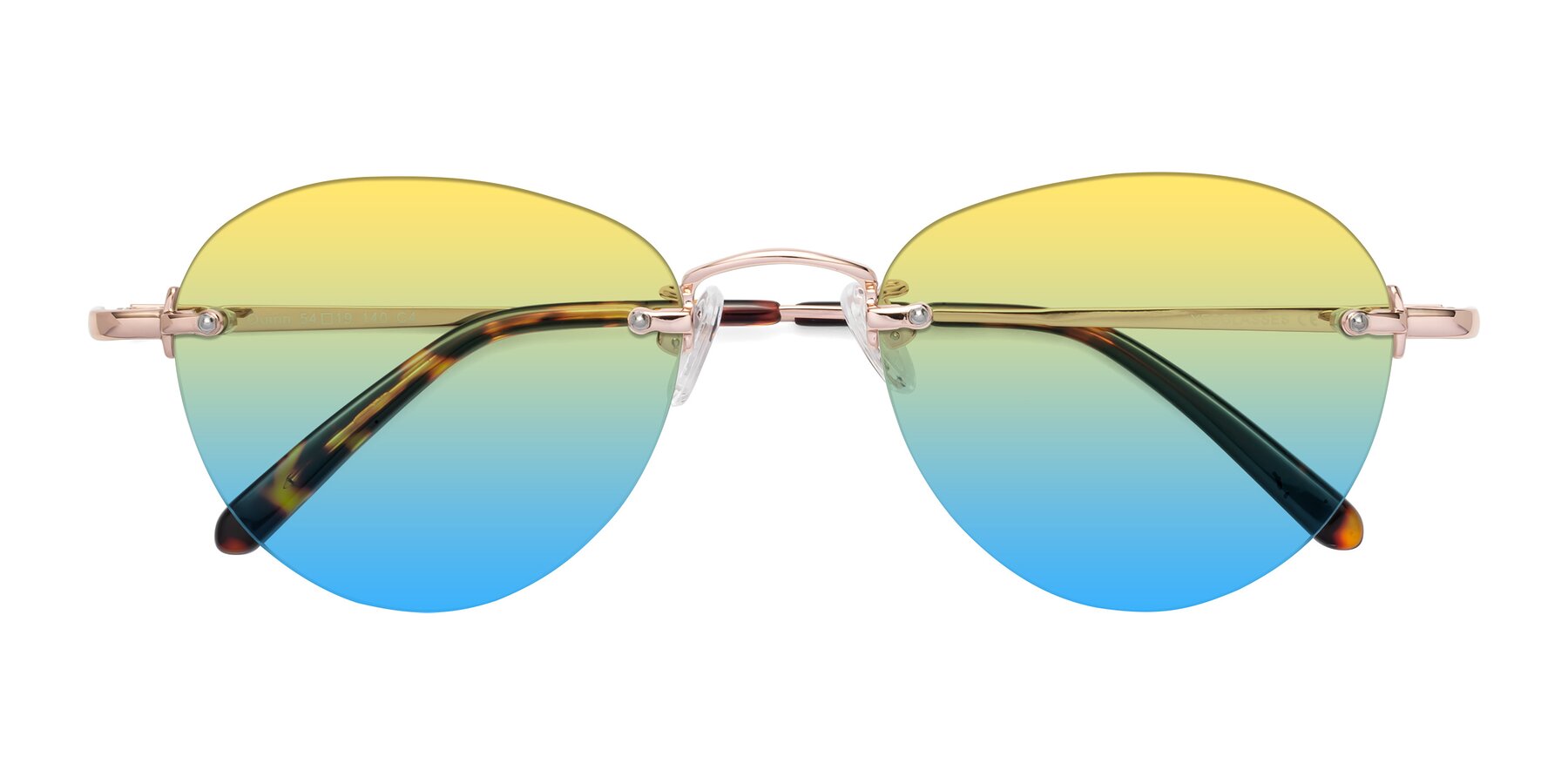 Folded Front of Quinn in Rose Gold with Yellow / Blue Gradient Lenses
