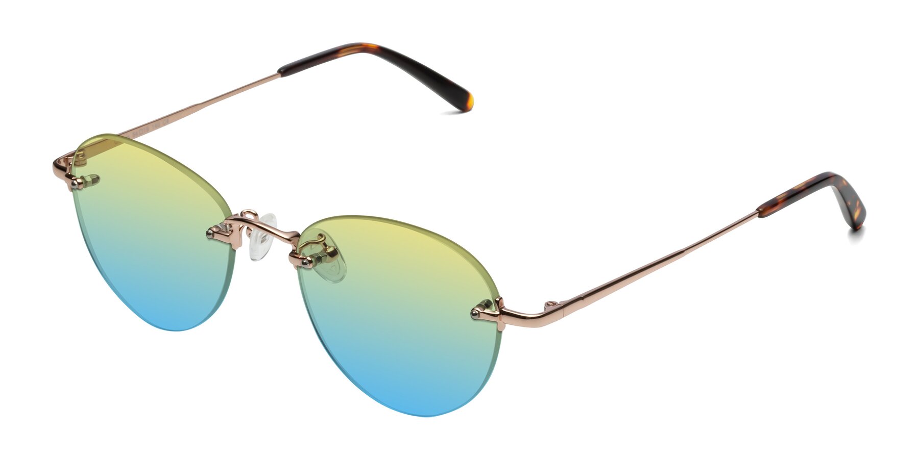 Angle of Quinn in Rose Gold with Yellow / Blue Gradient Lenses