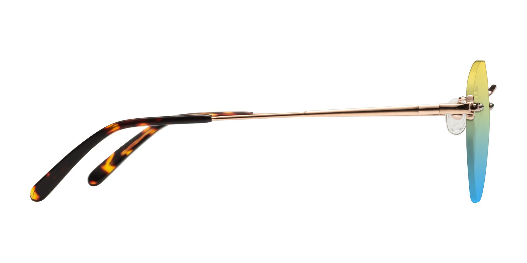 Side of Quinn in Rose Gold with Yellow / Blue Gradient Lenses
