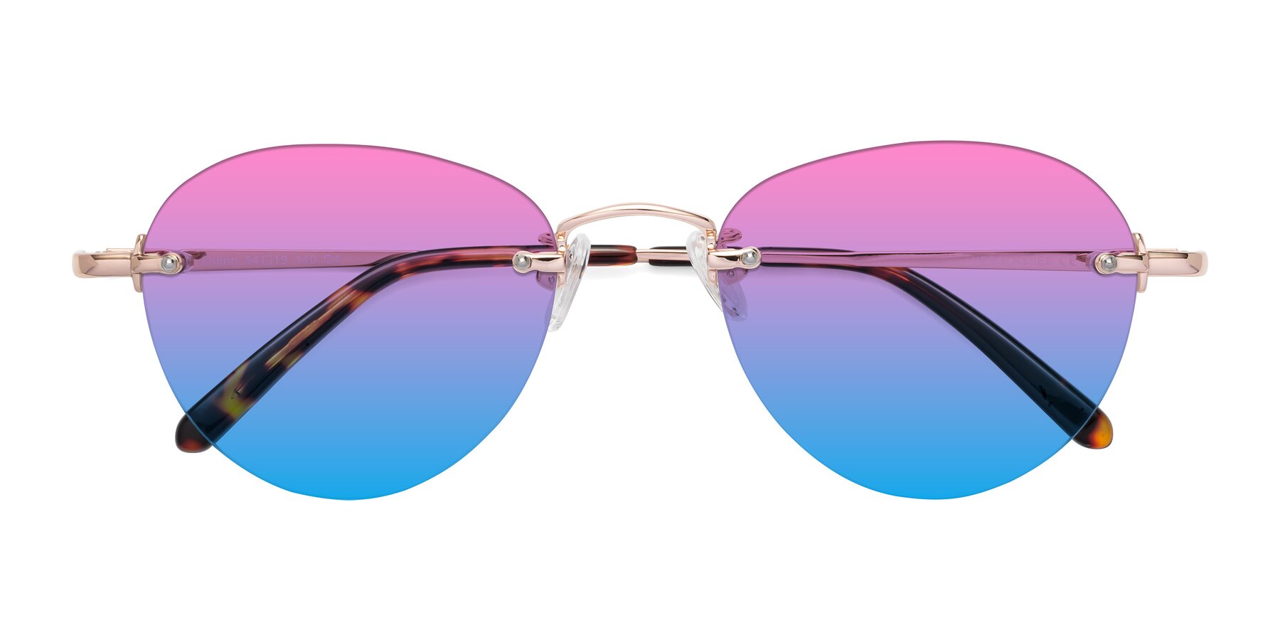 Folded Front of Quinn in Rose Gold with Pink / Blue Gradient Lenses