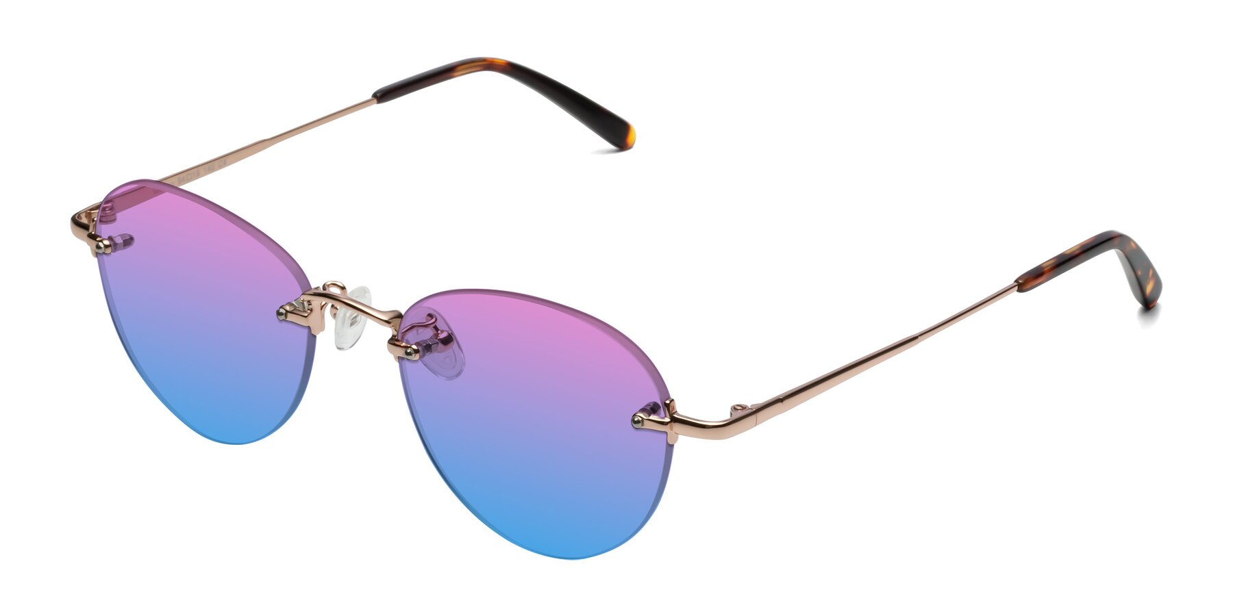 Angle of Quinn in Rose Gold with Pink / Blue Gradient Lenses