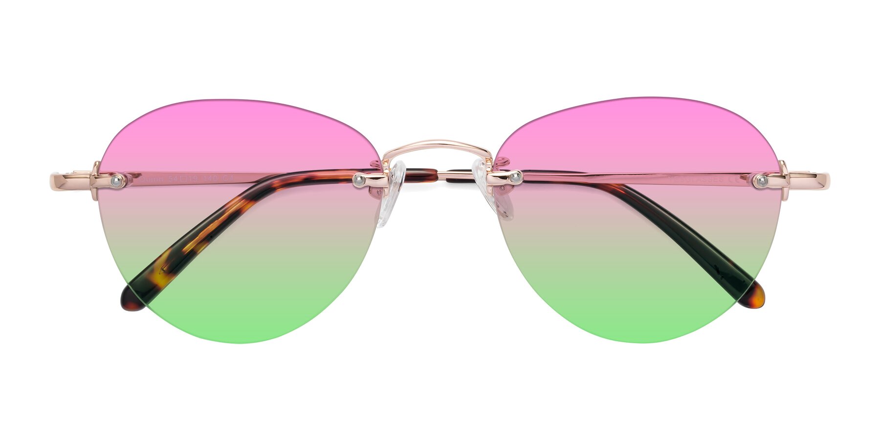 Folded Front of Quinn in Rose Gold with Pink / Green Gradient Lenses