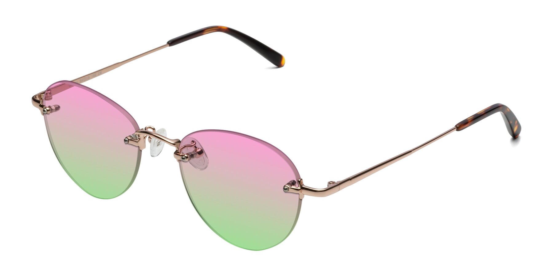 Angle of Quinn in Rose Gold with Pink / Green Gradient Lenses