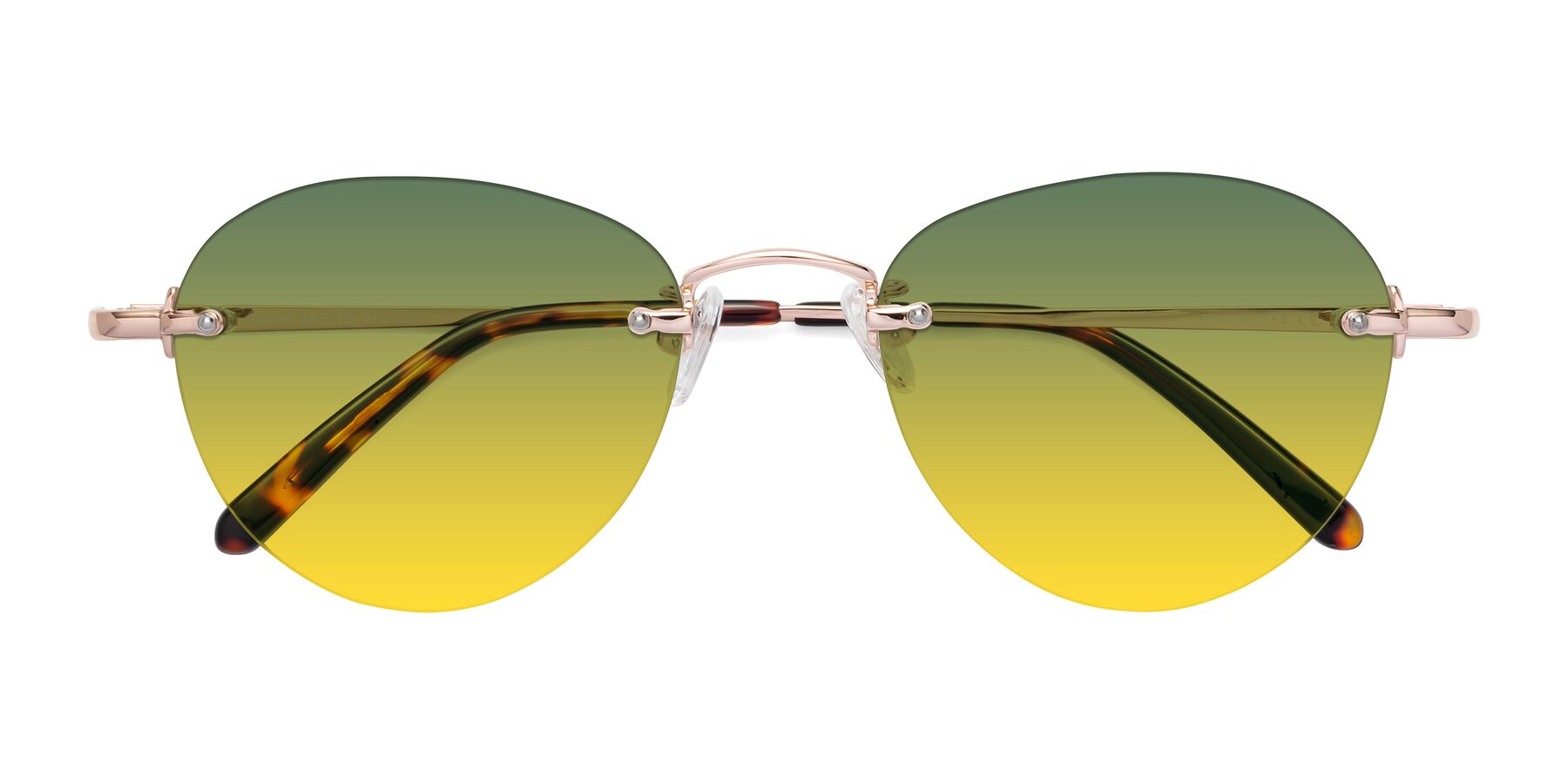 Folded Front of Quinn in Rose Gold with Green / Yellow Gradient Lenses
