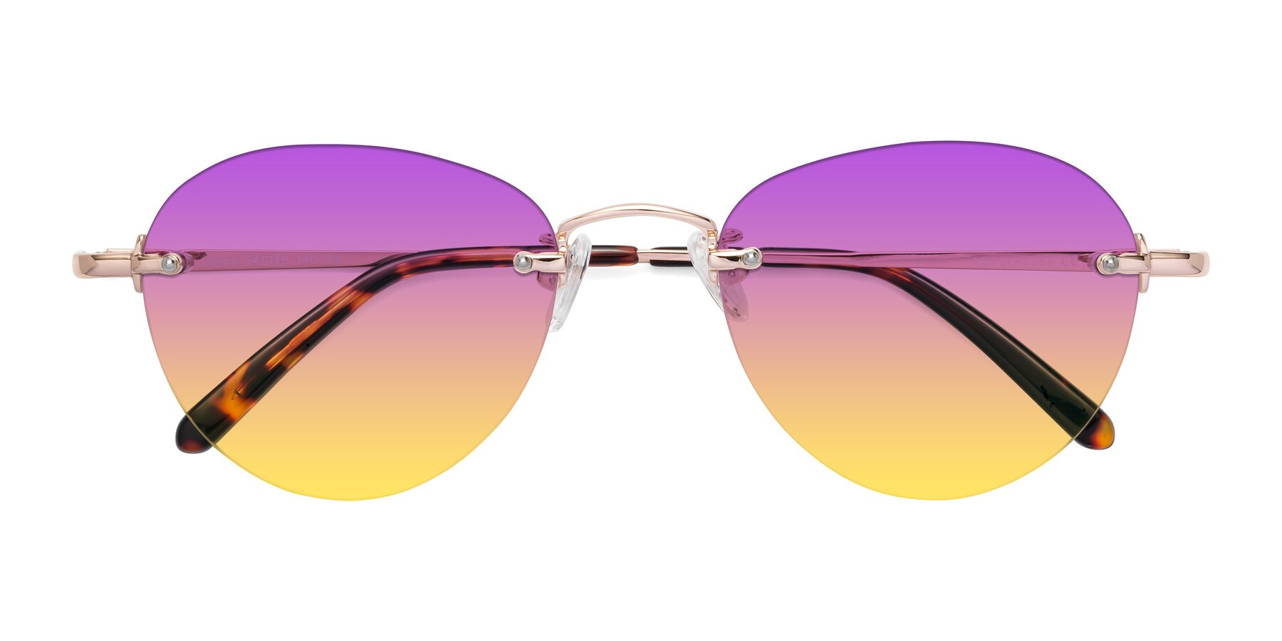 Folded Front of Quinn in Rose Gold with Purple / Yellow Gradient Lenses