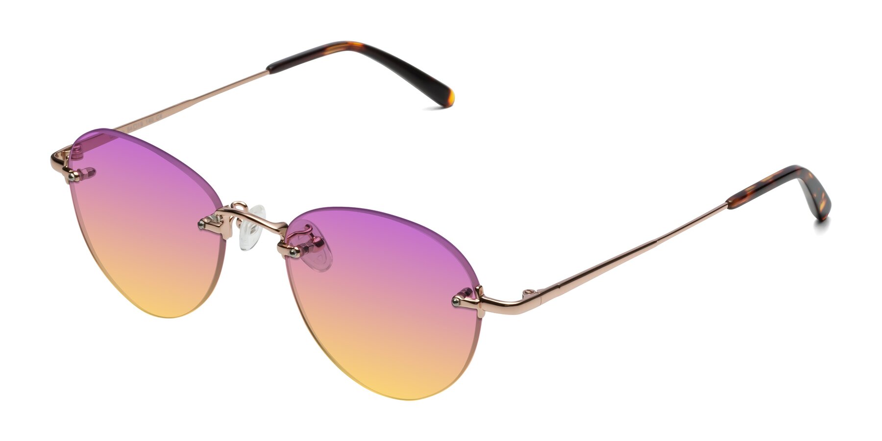 Angle of Quinn in Rose Gold with Purple / Yellow Gradient Lenses