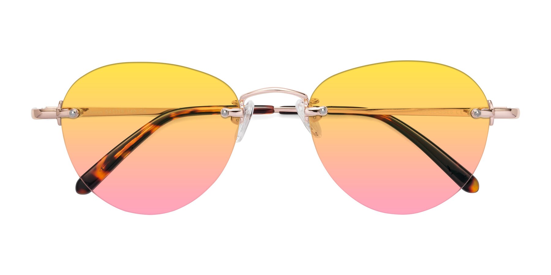 Folded Front of Quinn in Rose Gold with Yellow / Pink Gradient Lenses