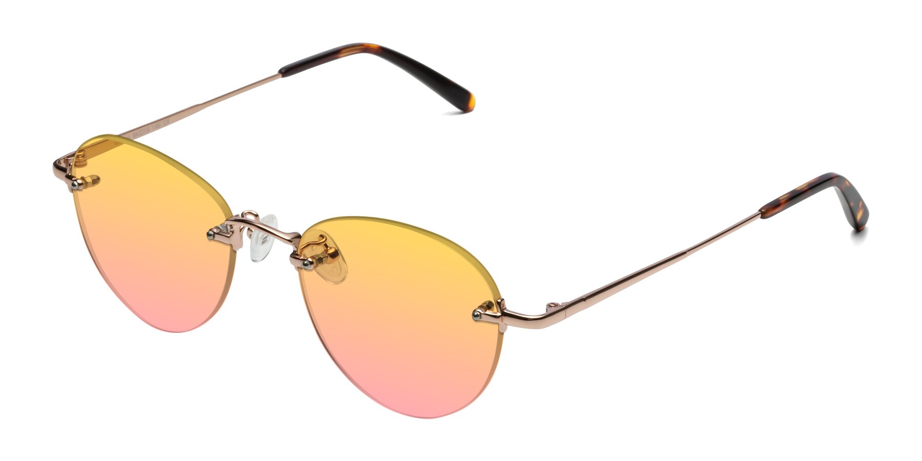 Angle of Quinn in Rose Gold with Yellow / Pink Gradient Lenses