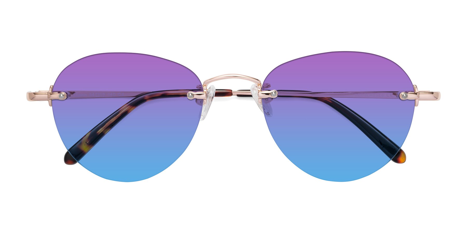 Folded Front of Quinn in Rose Gold with Purple / Blue Gradient Lenses