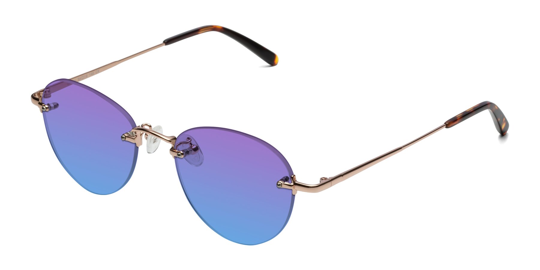 Angle of Quinn in Rose Gold with Purple / Blue Gradient Lenses