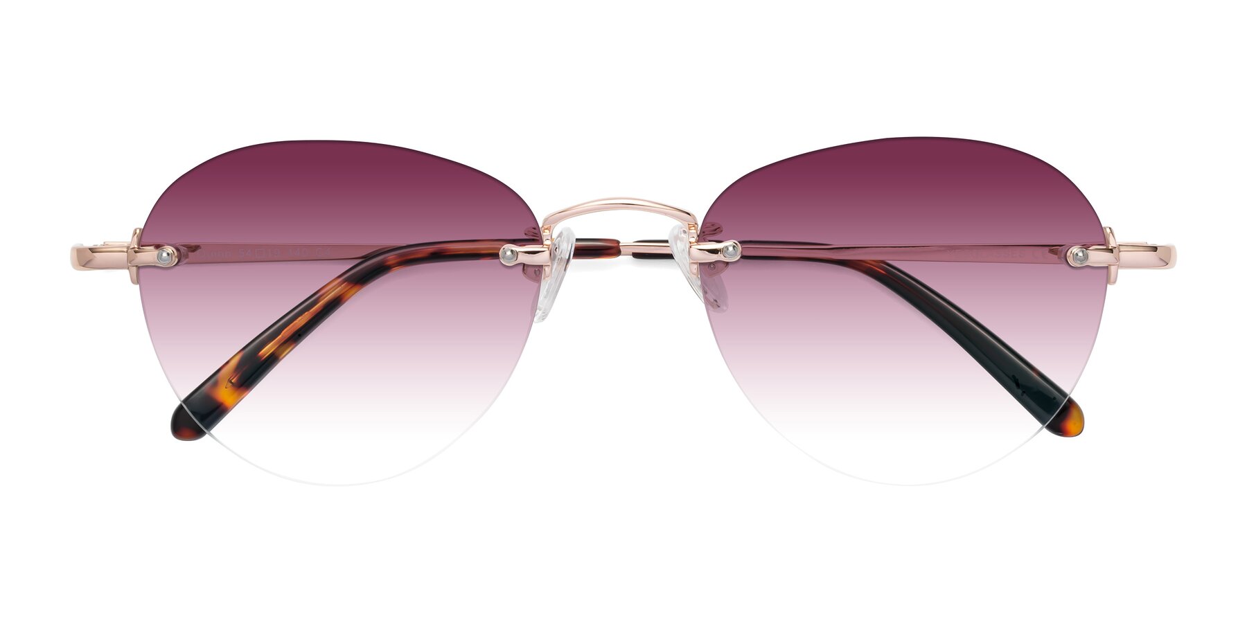 Folded Front of Quinn in Rose Gold with Wine Gradient Lenses