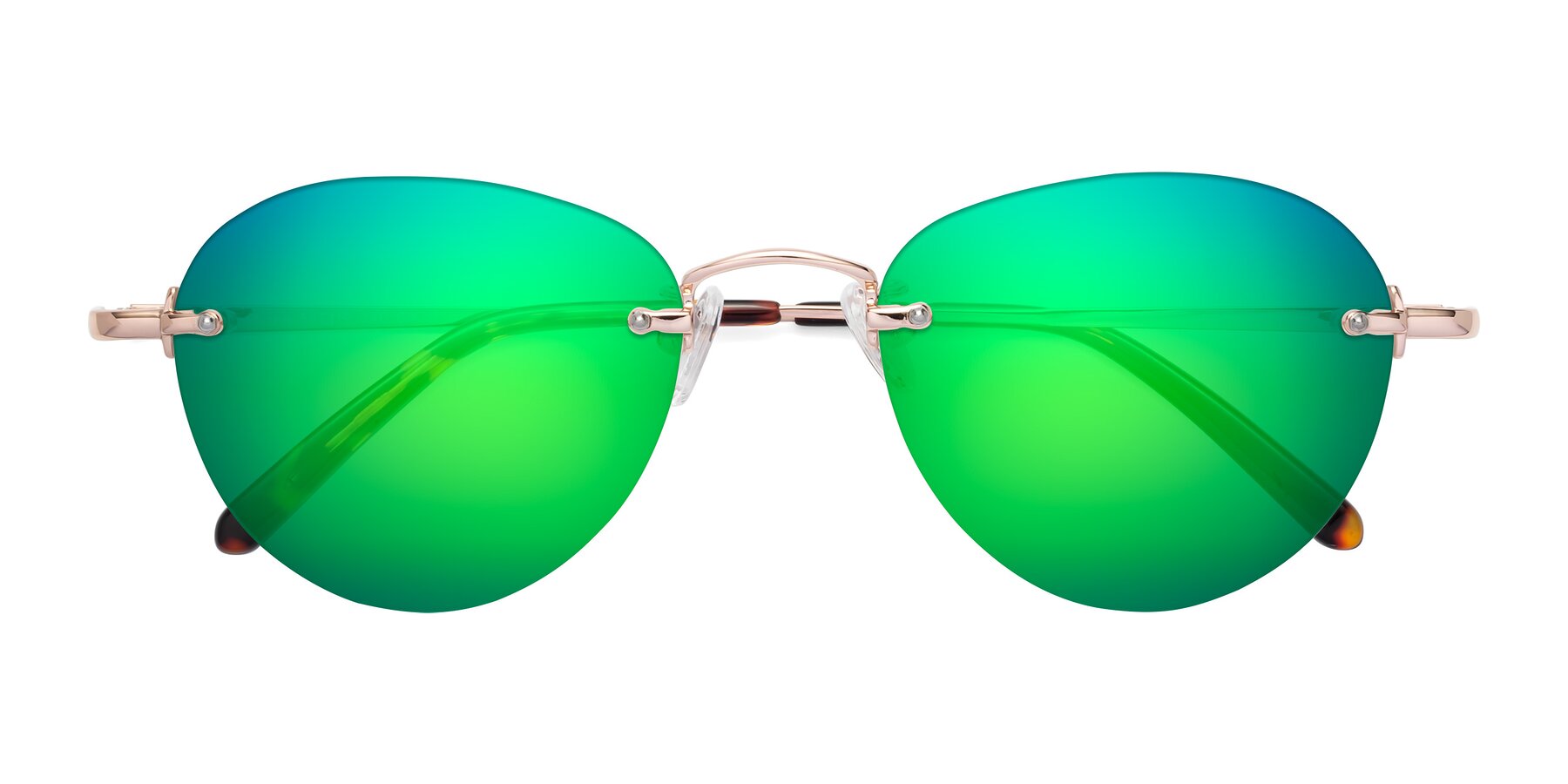 Folded Front of Quinn in Rose Gold with Green Mirrored Lenses