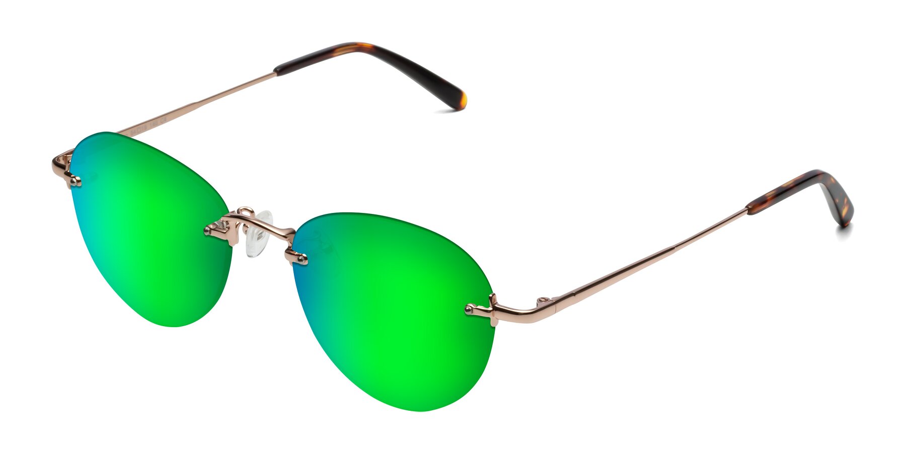 Angle of Quinn in Rose Gold with Green Mirrored Lenses