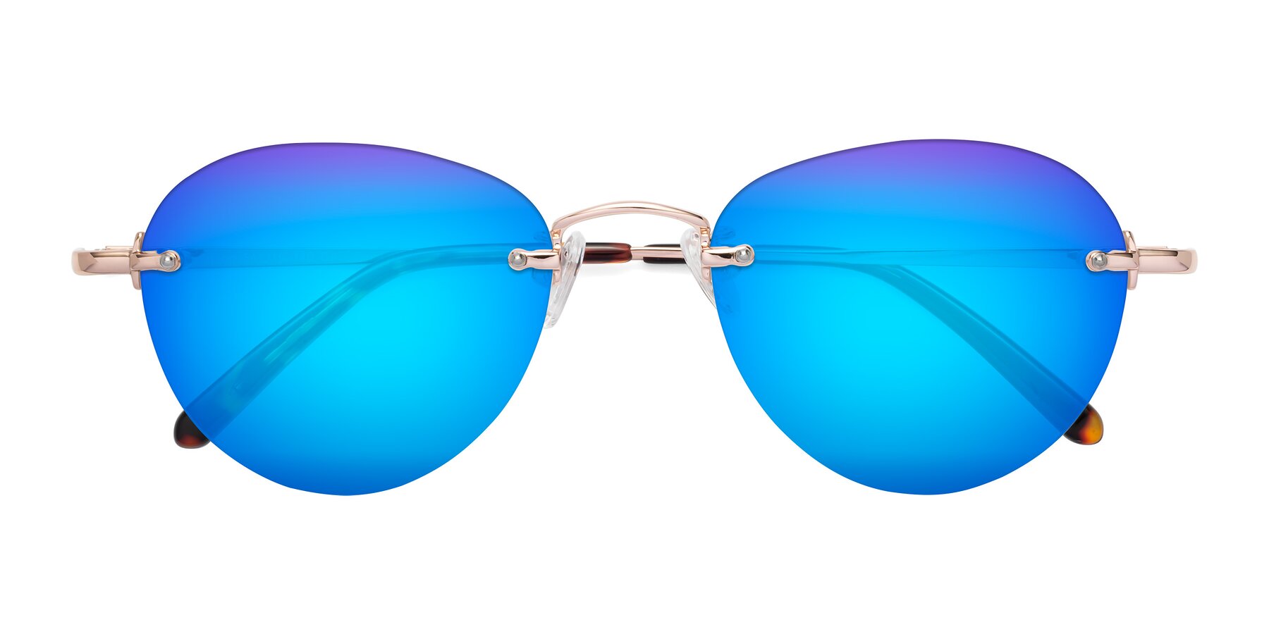 Folded Front of Quinn in Rose Gold with Blue Mirrored Lenses