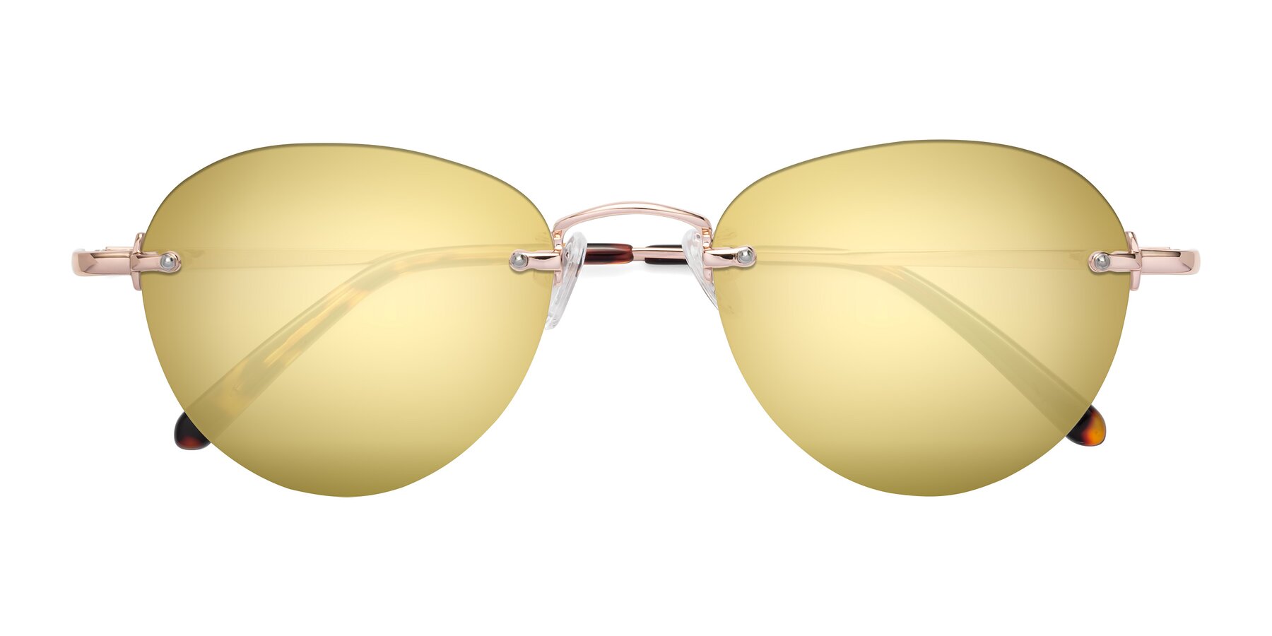 Folded Front of Quinn in Rose Gold with Gold Mirrored Lenses