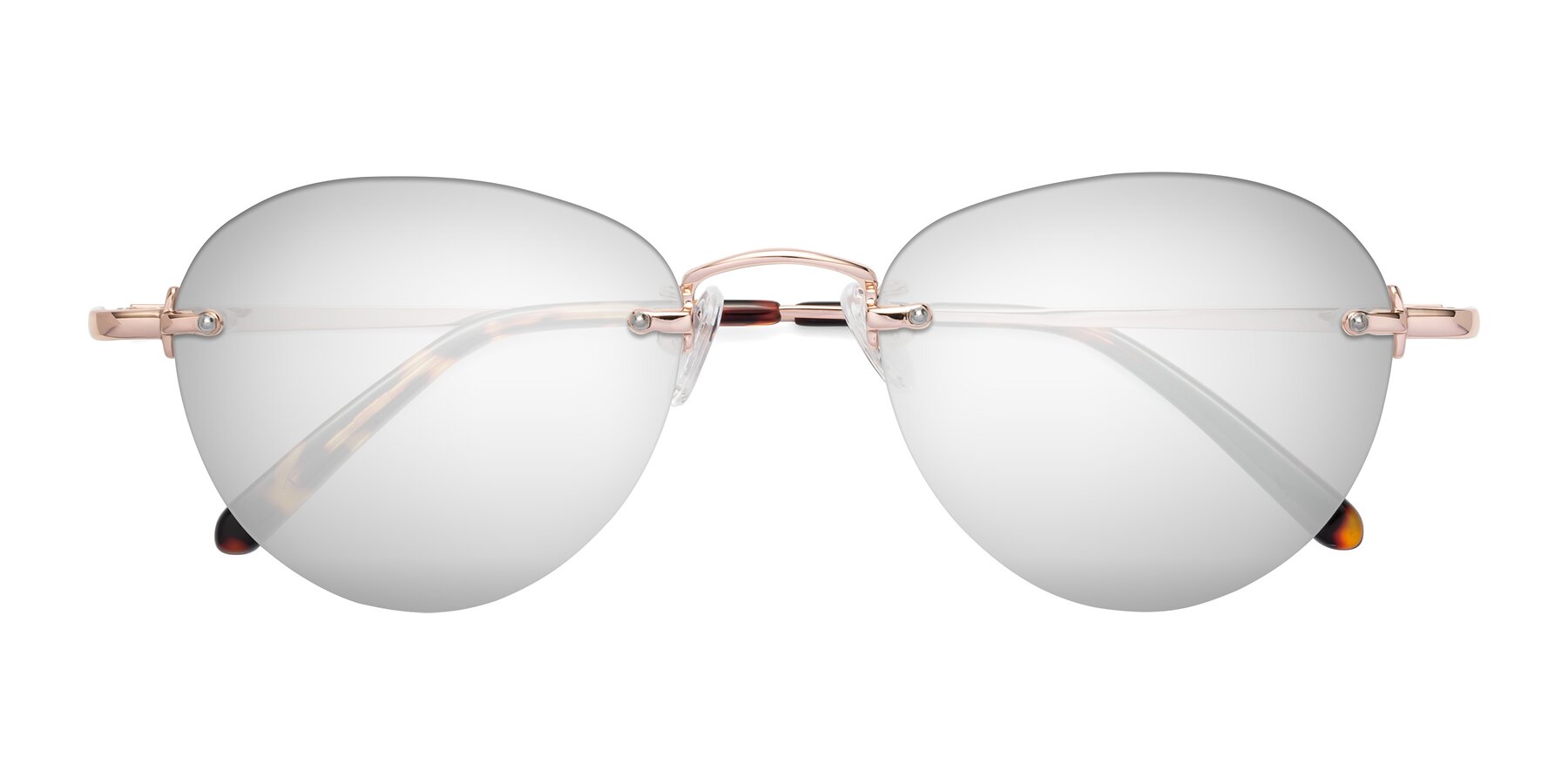 Folded Front of Quinn in Rose Gold with Silver Mirrored Lenses