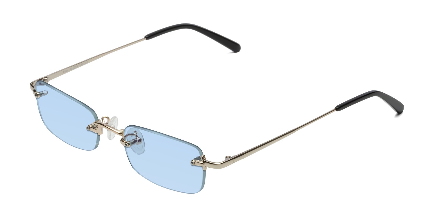 Angle of Finn in Light Gold with Light Blue Tinted Lenses