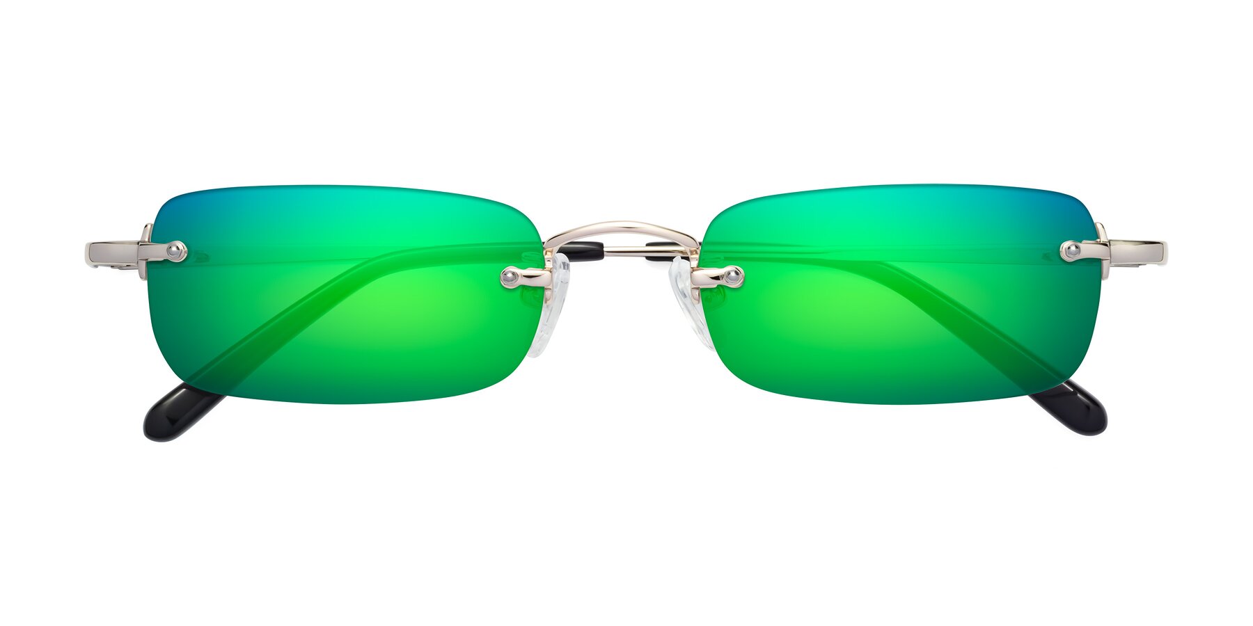 Folded Front of Finn in Light Gold with Green Mirrored Lenses