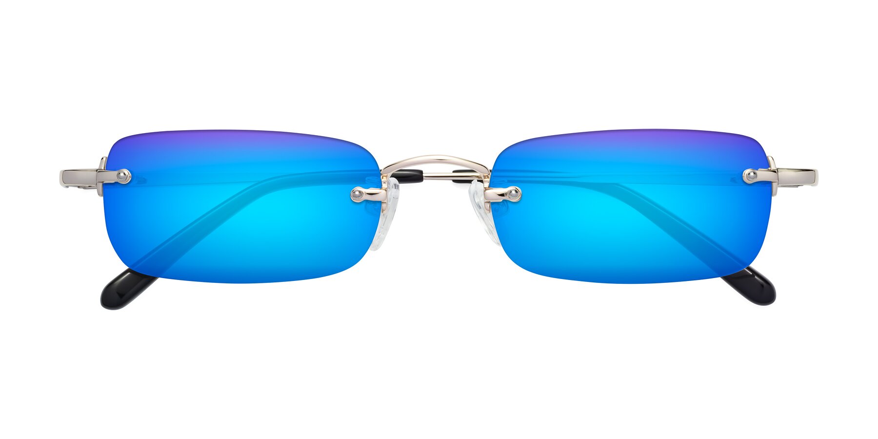 Folded Front of Finn in Light Gold with Blue Mirrored Lenses