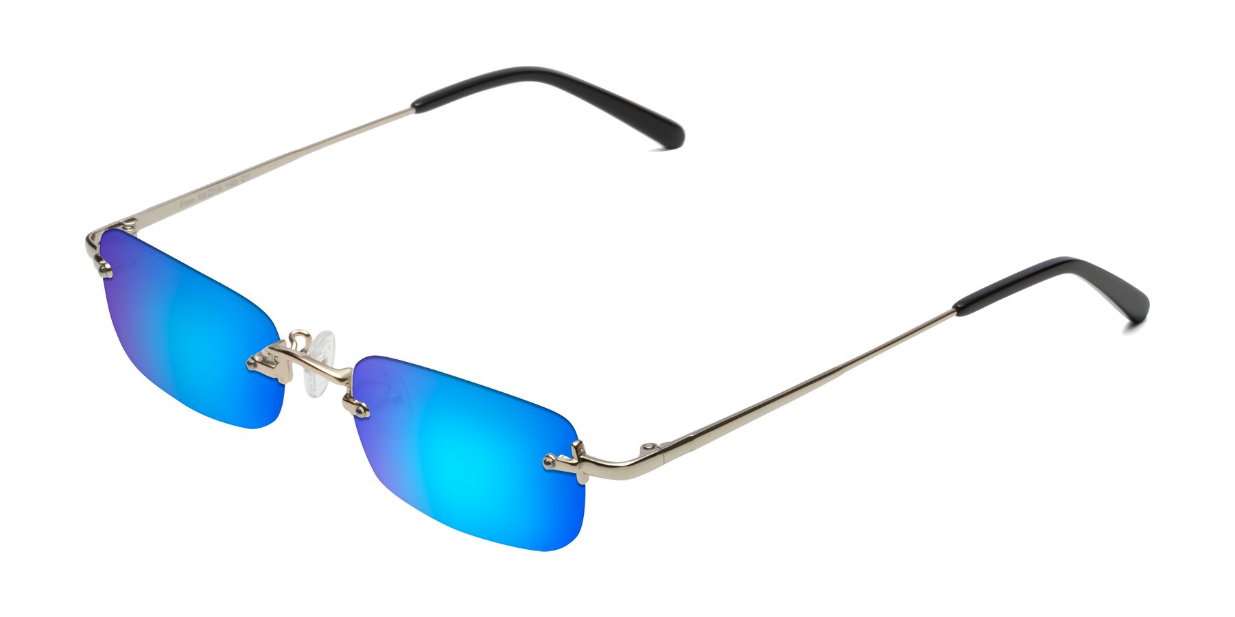 Angle of Finn in Light Gold with Blue Mirrored Lenses