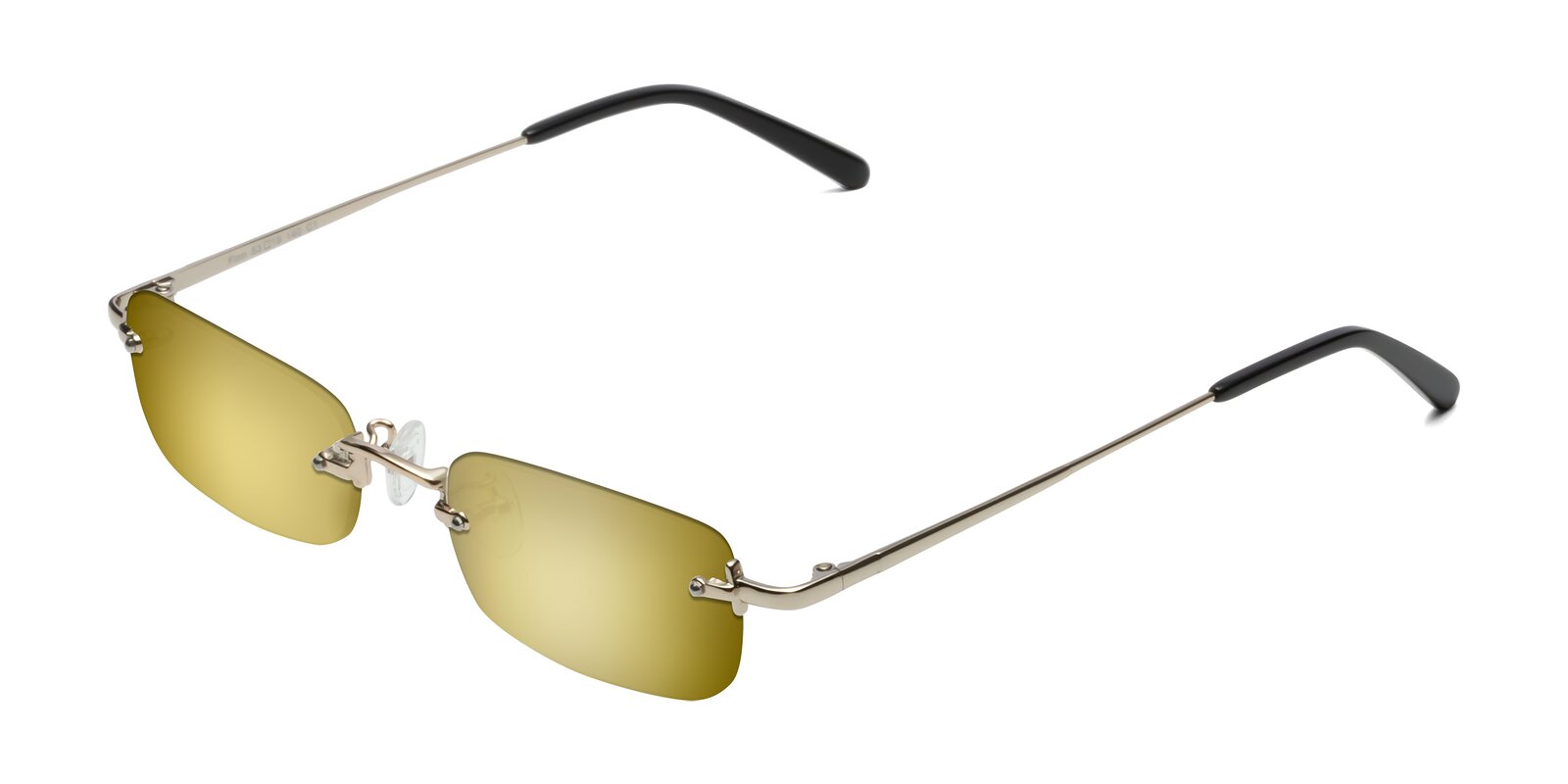 Light Gold Wide Rectangle Rimless Mirrored Sunglasses With Gold Sunwear Lenses Finn 