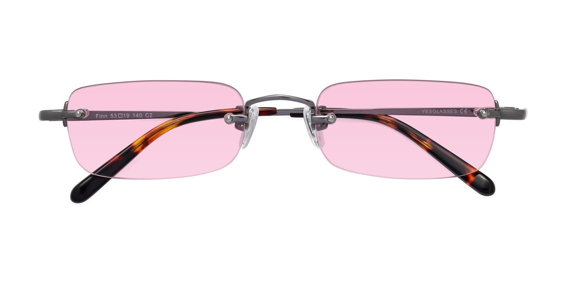 Folded Front of Finn in Gunmetal with Light Pink Tinted Lenses