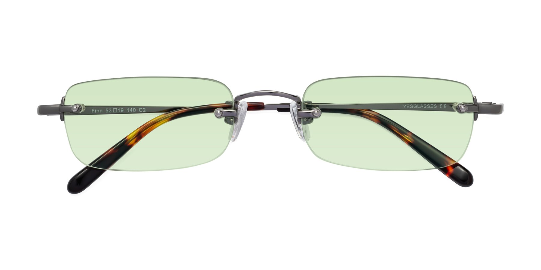 Folded Front of Finn in Gunmetal with Light Green Tinted Lenses