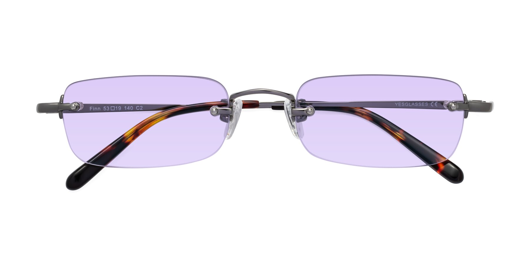 Folded Front of Finn in Gunmetal with Light Purple Tinted Lenses