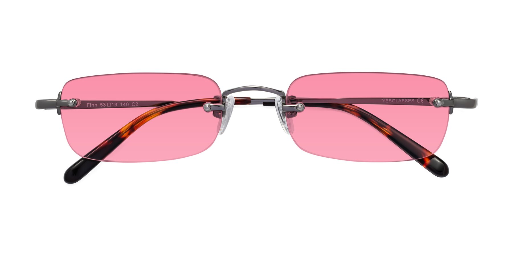 Folded Front of Finn in Gunmetal with Pink Tinted Lenses