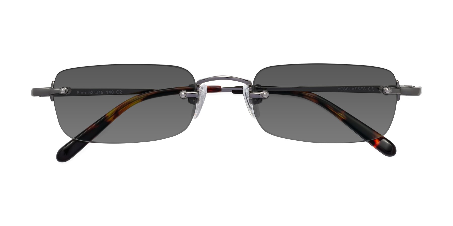 Folded Front of Finn in Gunmetal with Medium Gray Tinted Lenses