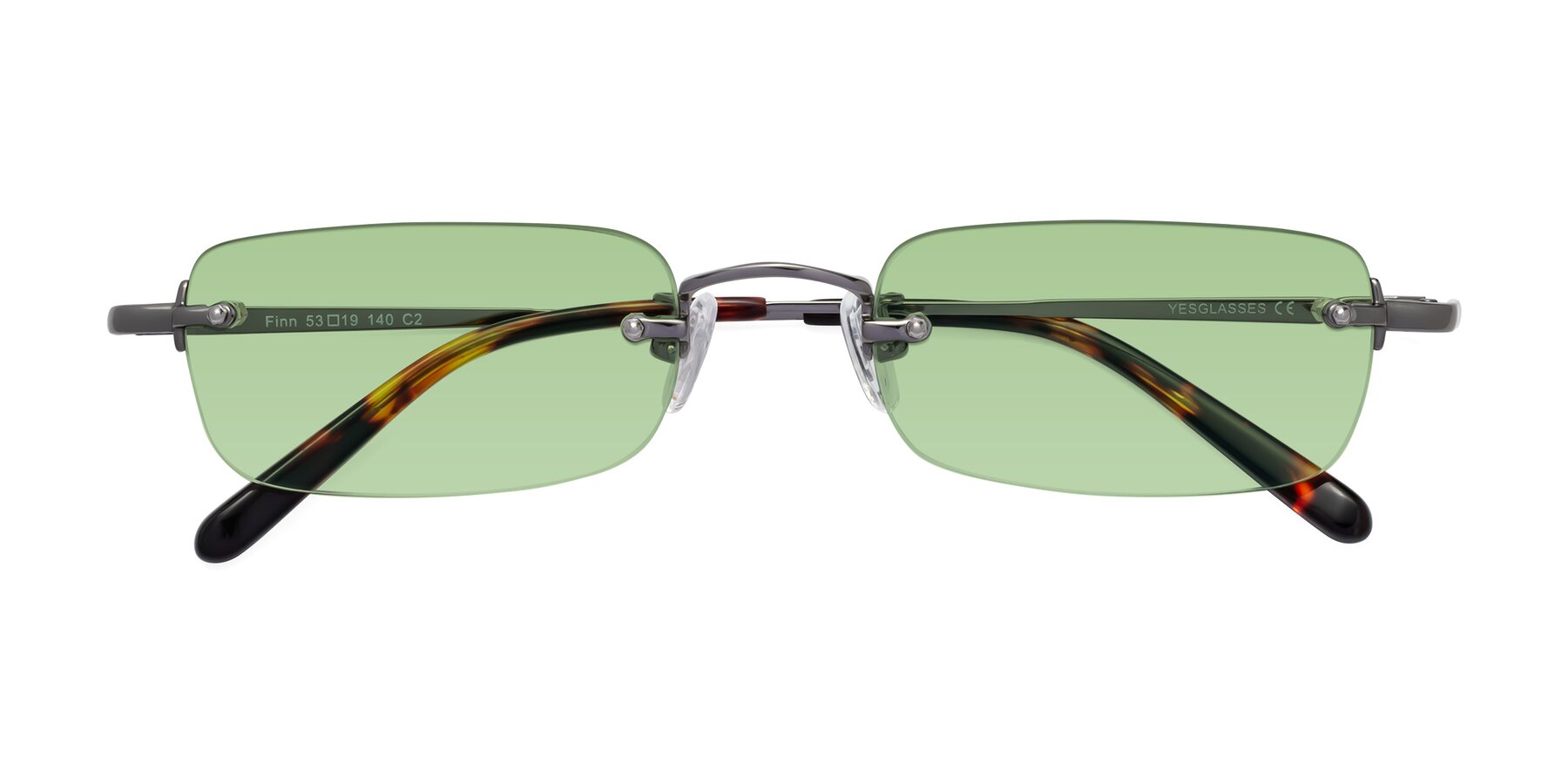 Folded Front of Finn in Gunmetal with Medium Green Tinted Lenses