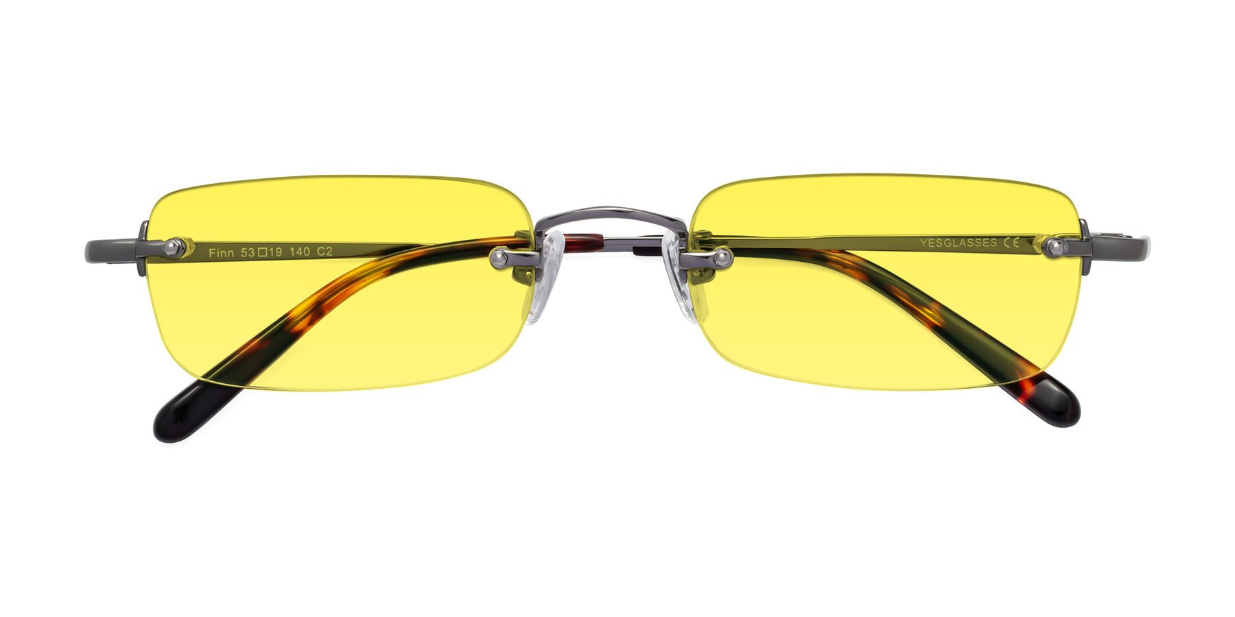 Folded Front of Finn in Gunmetal with Medium Yellow Tinted Lenses