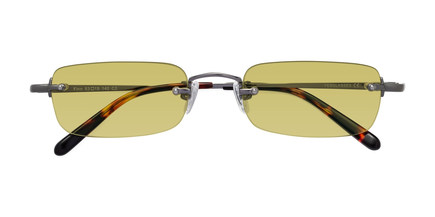 Folded Front of Finn in Gunmetal with Medium Champagne Tinted Lenses