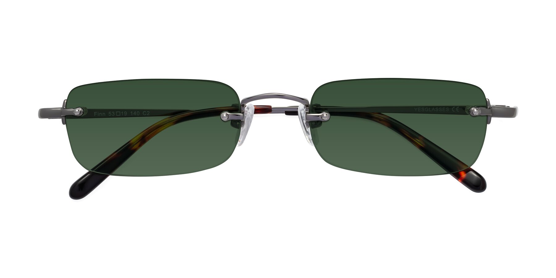 Folded Front of Finn in Gunmetal with Green Tinted Lenses
